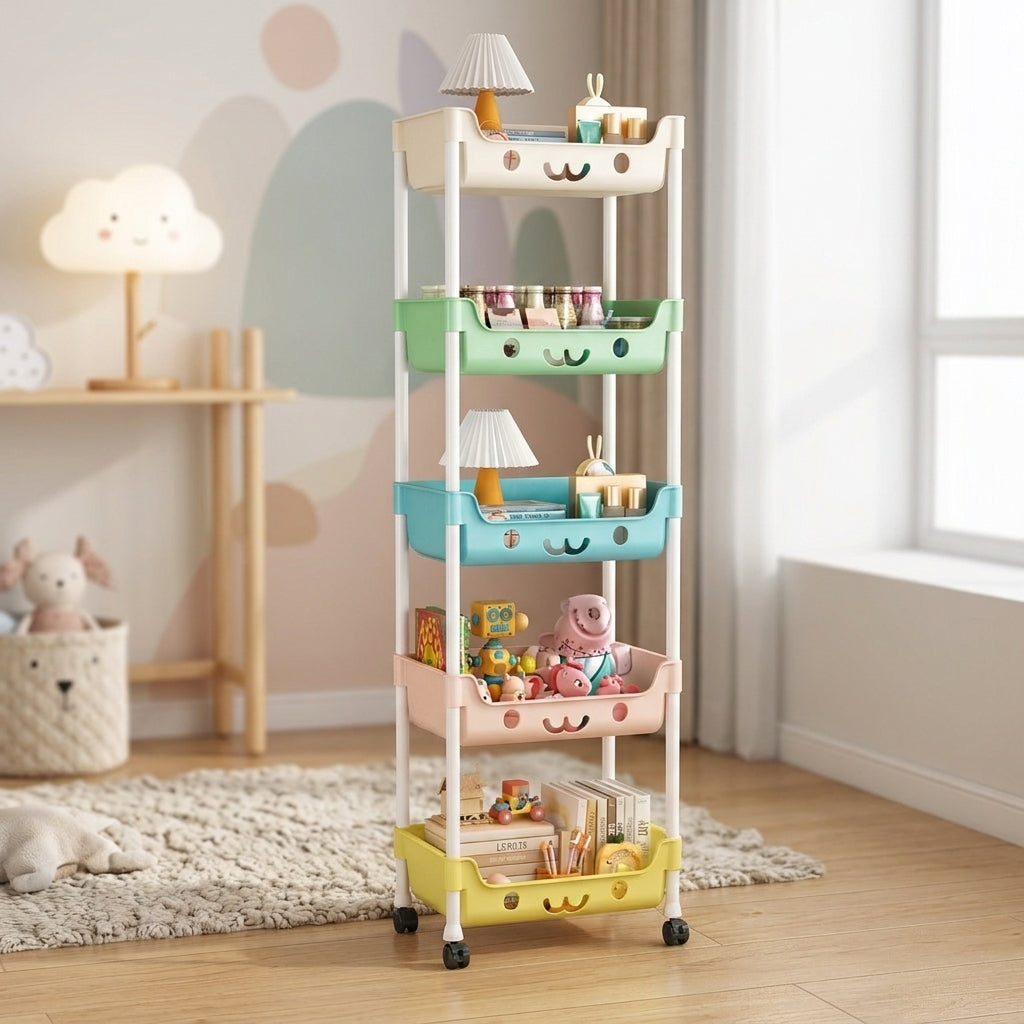 Organizador Estante Juguetes Kawaii Con Ruedas Multiusos 5 Niveles