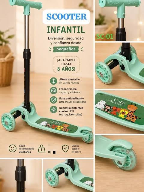 Scooter Para Niños Niñas Infantil 3 Ruedas Plegable Ajustable  Con Luces LED