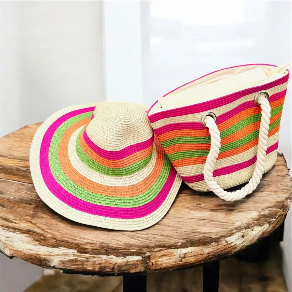 Cartera Playera Bolso Playero Tote Bag + Sombrero