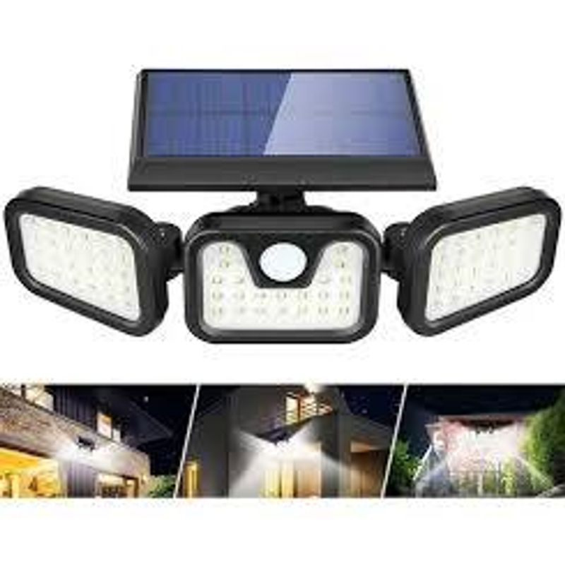 Reflector Lámpara Panel Solar Foco Exterior 3 cabezales triple
