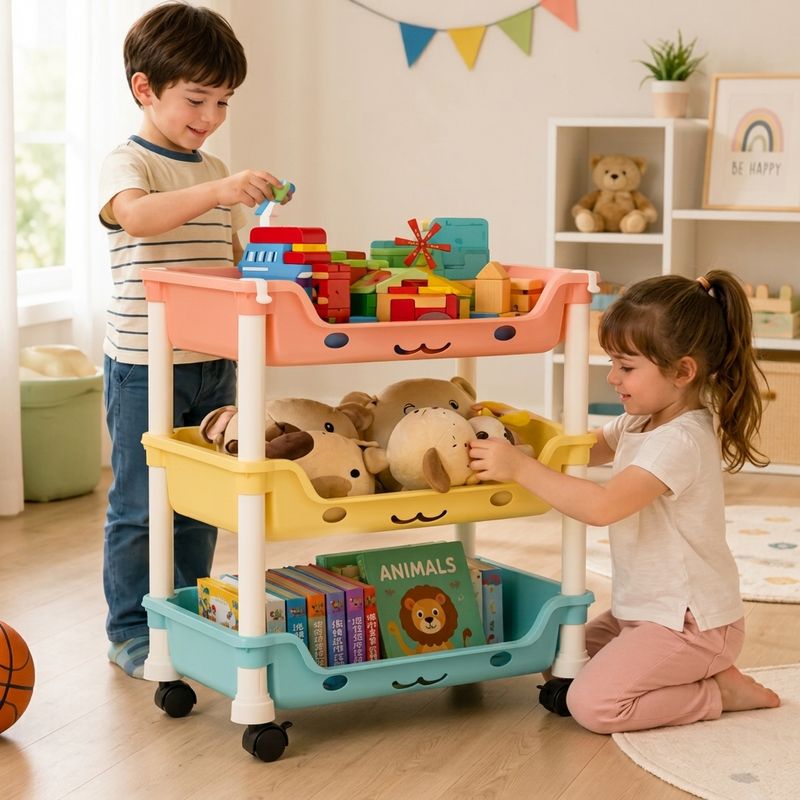 Organizador Estante Juguetes Kawaii Con Ruedas Multiusos 3 Niveles