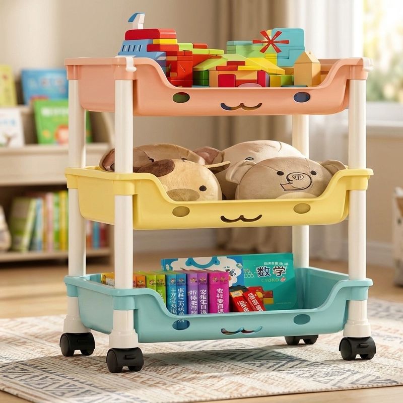 Organizador Estante Juguetes Kawaii Con Ruedas Multiusos 3 Niveles