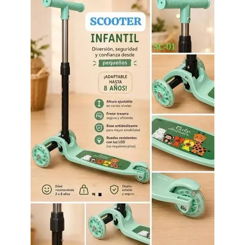 Scooter Para Niños Niñas Infantil 3 Ruedas Plegable Ajustable  Con Luces LED