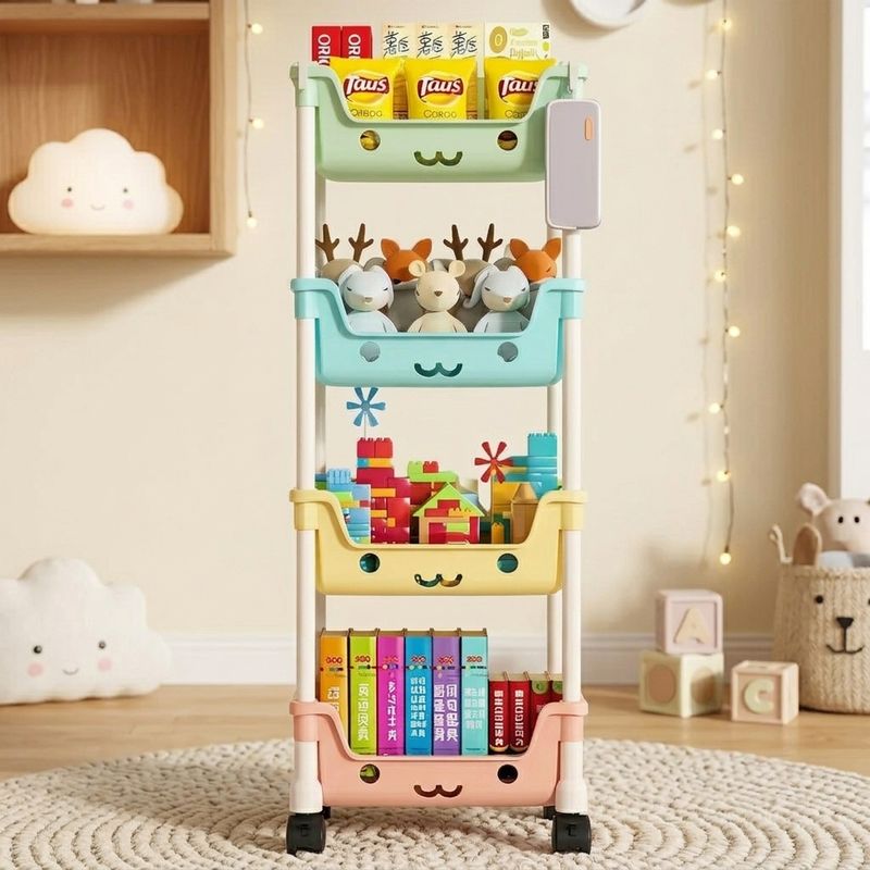 Organizador Estante Juguetes Kawaii Con Ruedas Multiusos 4 Niveles