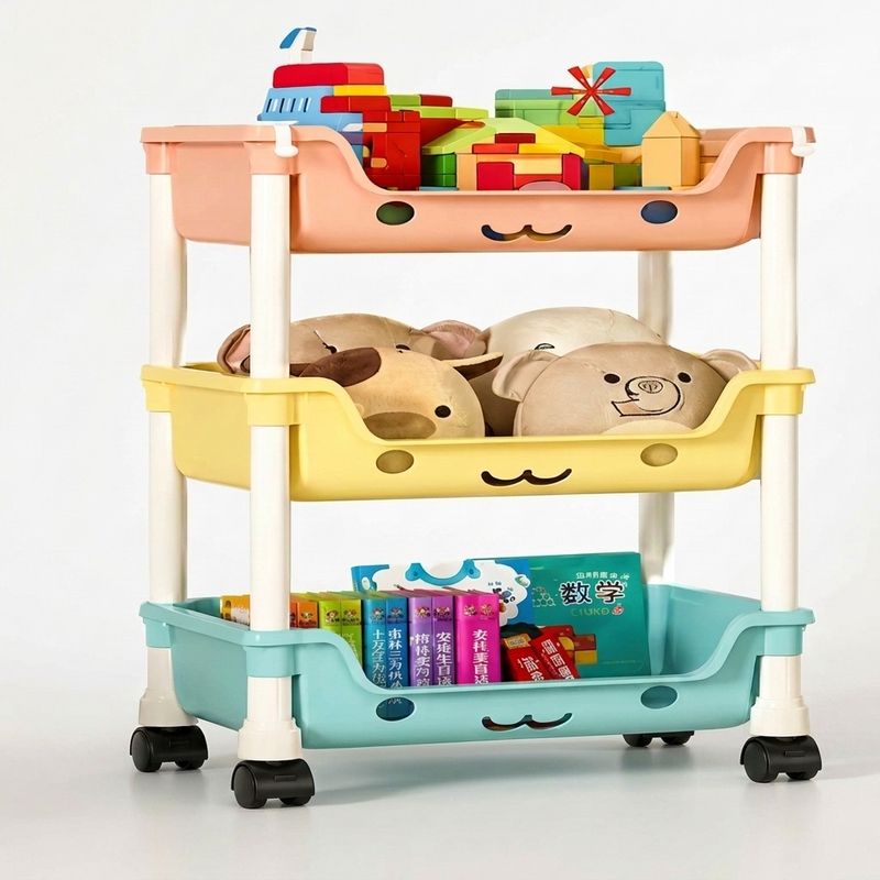 Organizador Estante Juguetes Kawaii Con Ruedas Multiusos 3 Niveles