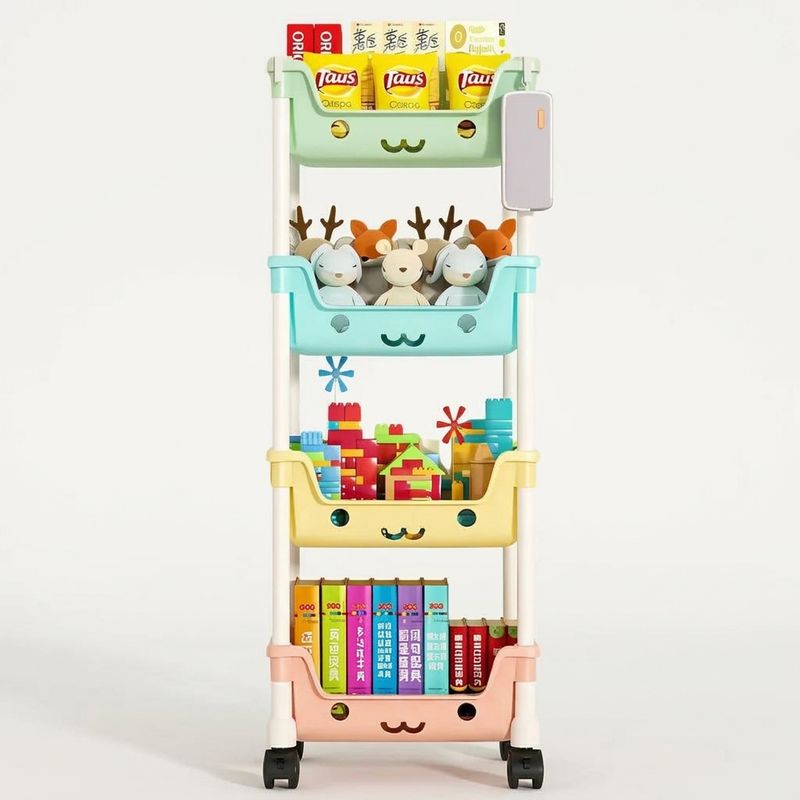 Organizador Estante Juguetes Kawaii Con Ruedas Multiusos 4 Niveles