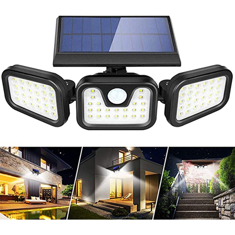 Reflector Lámpara Panel Solar Foco Exterior 3 cabezales triple