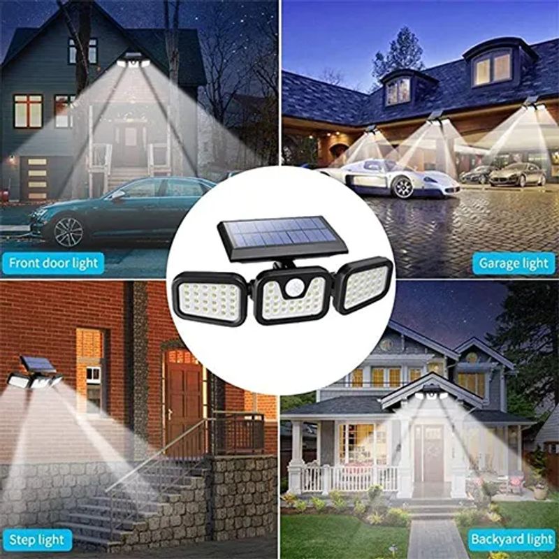 Reflector Lámpara Panel Solar Foco Exterior 3 cabezales triple